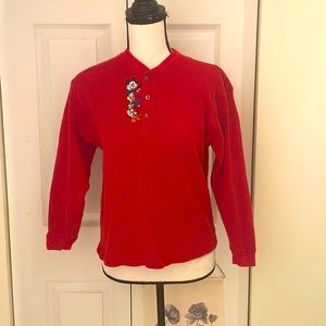 Vintage Disney The Disney Store Red Embroidered Henley Thermal Long Sleeve Top